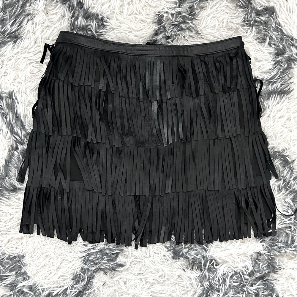 Boston Proper Genuine Leather Fringe Skirt - Picture 1 of 9